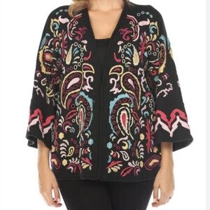 Johnny Was Biya NWT Embroidered Short Kimono Jacket Small Black Multi